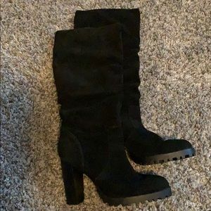 Black suede knee boots